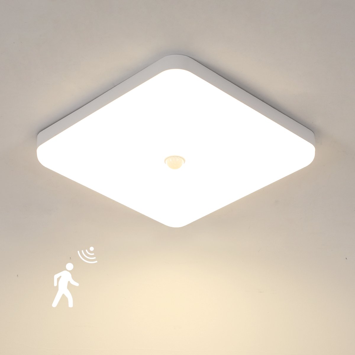 Riserva LED Plafondlamp met Bewegingssensor - Vierkant - 30W - 3375 lm - 4500K Neutraal Wit - 25 × 25 cm - Witte Spatwaterdichte Plafondlamp