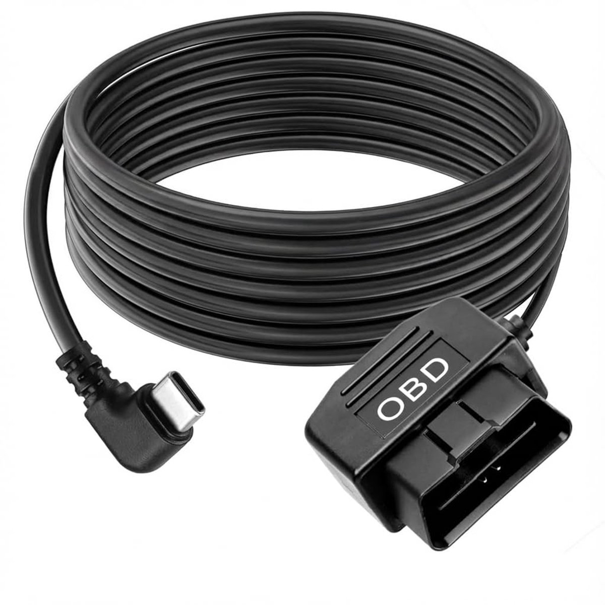 SnelShoppen - 3.5m OBD Power Cord voor Dashcam, 12-24V naar 5V3A Type C OBD2 Camera met Knop, 24 Uur Bewaking, Laag Spanning Bescherming
