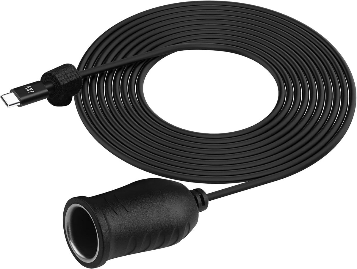 SnelShoppen - USB C naar Sigarettenaansteker Adapter 3M 12V Type-C Female naar Female Verlengkabel voor Dashcam, GPS, Auto LED Verlichting en Ventilat
