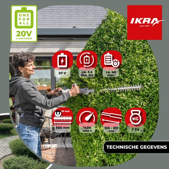 IKRA 2-in-1 accu-heggenschaar ICPH 2050 met telescoopsteel, inclusief 20 V accu, schouderriem en mes-bescherming van IKRA — afbeelding 2