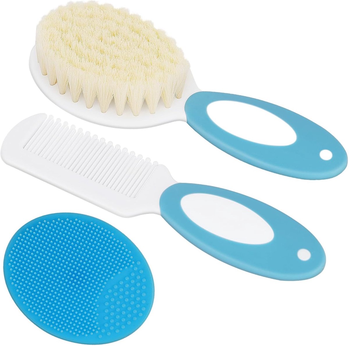 SnelShoppen - 3 Stuks Babyhaarborstel Set met Zachte Borstelharen, Babykam en Silicone Wasborstel, Ideaal voor Pasgeborenen, Geel, Voor Dagelijkse Haa