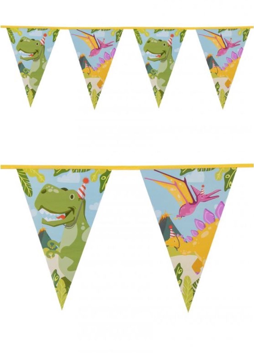 New Age Devi - Dino vlaggetjes 2x 6m Vlaggenlijn - Perfect voor verjaardagen en feesten!