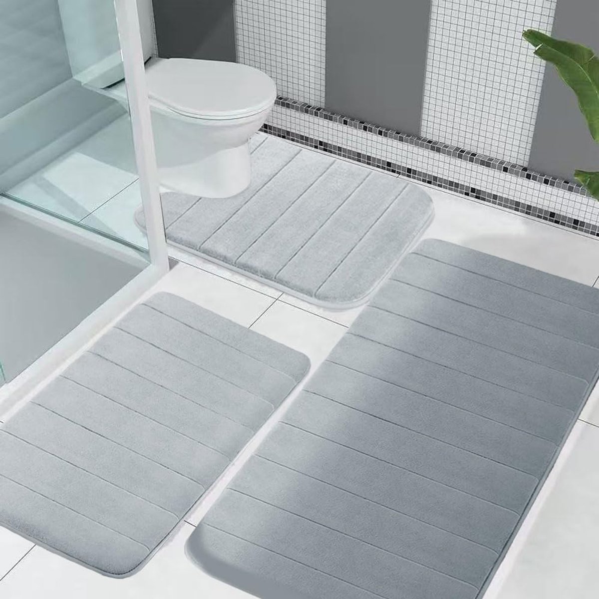 SnelShoppen - 3-delig Badmat Set Memory Foam Badkamer Tapijt Zacht Antislip Wasbaar Badmat