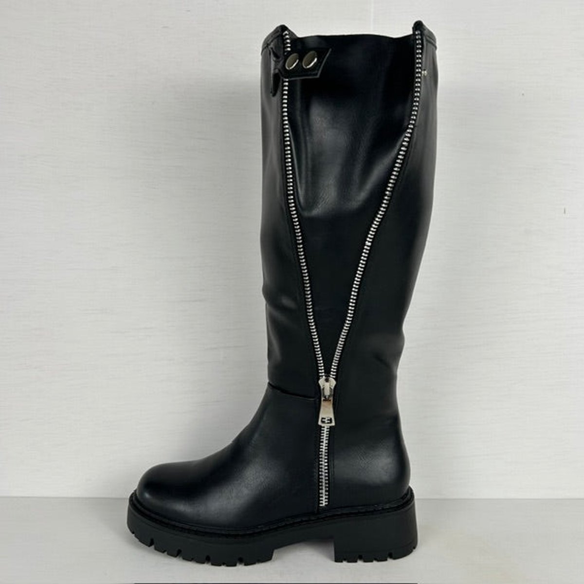 Stoere leatherlook laarzen met rits zwart (Verstelbare schacht) Zwart / 36