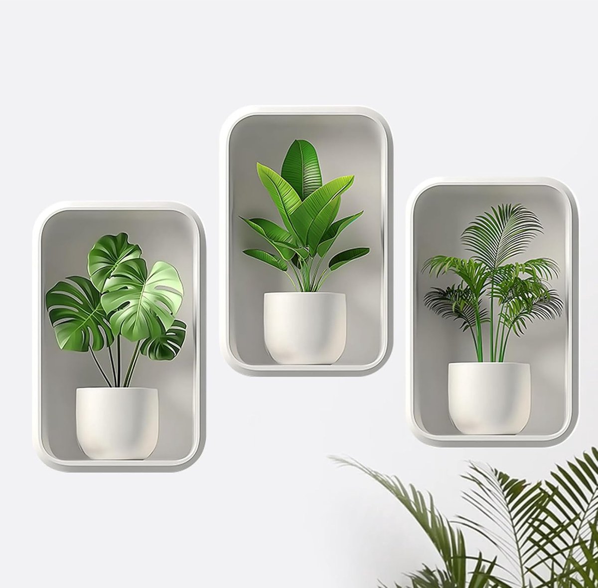 SnelShoppen - 3D Wandstickers Planten Set van 3 - Zelfklevende Wandtattoos voor Keuken en Badkamer - Waterdicht en Milieuvriendelijk PVC - Realistisch