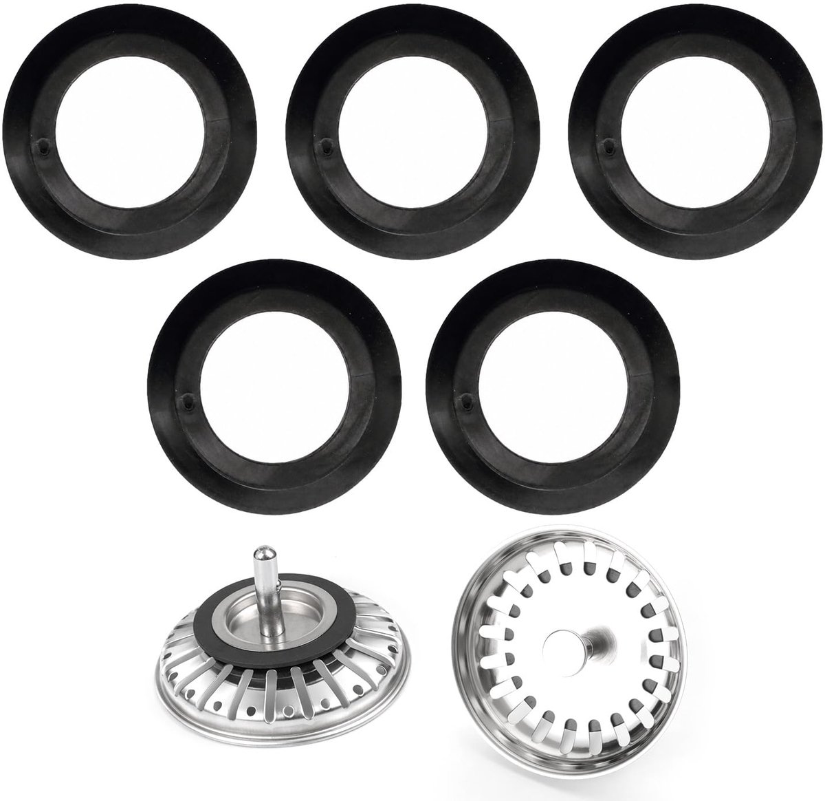 SnelShoppen - 5Pcs Universele Rubber Afvoerplug Seals, Vervangende Sealing Ringen voor Badkamer en Keuken, Zwart, Set van 5
