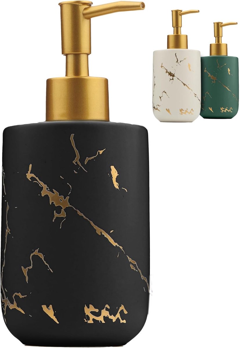 SnelShoppen - Ceramic Shower Soap Dispenser 400ml | Marmer Look Handzeep Dispenser met Pomp | Keuken & Badkamer Zeepfles | Zwart | Makkelijk te Gebrui