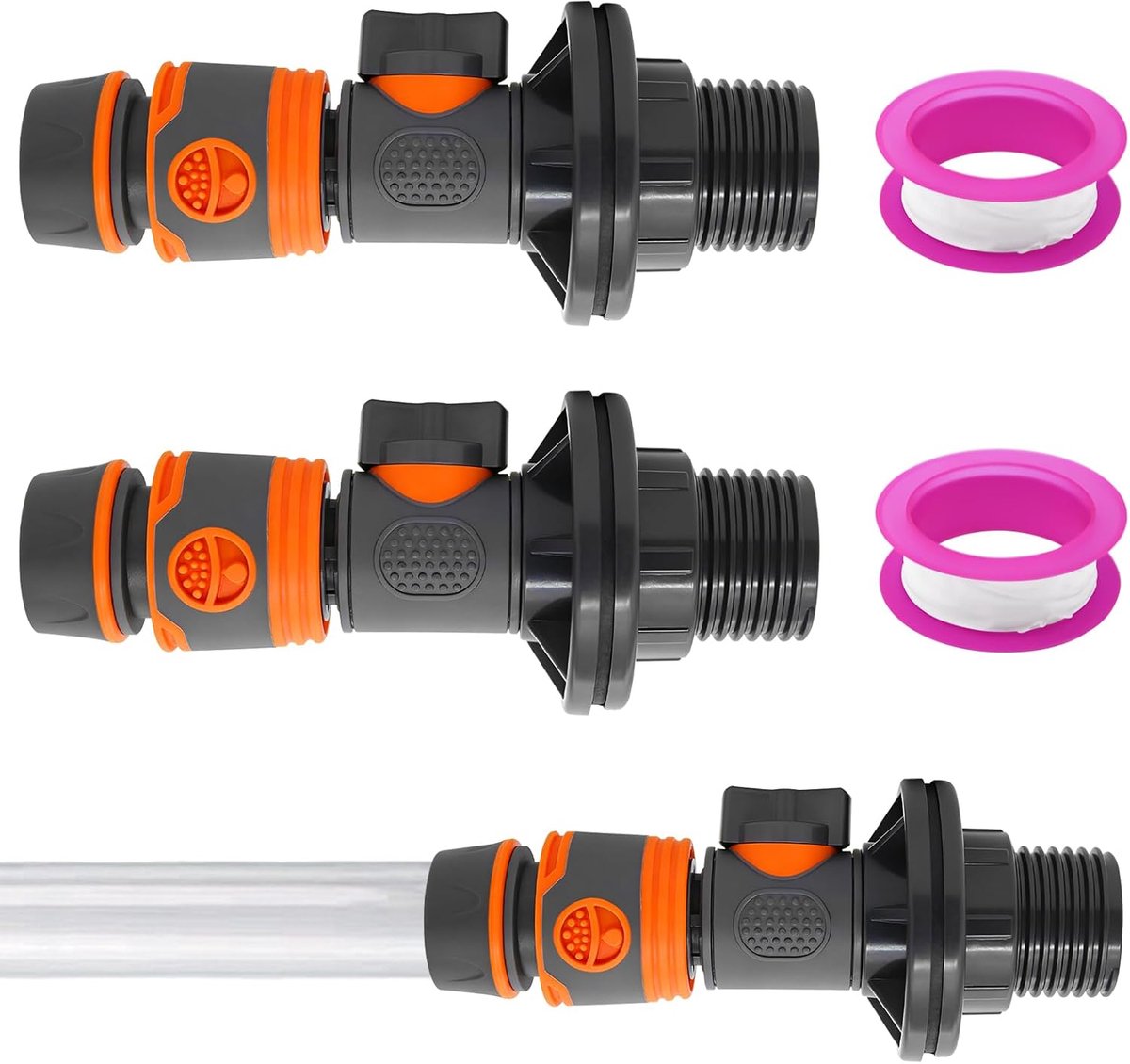 SnelShoppen - Tank Feeder Set van 2 met Afsluitkraan, 3/4" 16 mm Mannetje en Snelsluiting, Tuinslang Koppeling 1/2" + Teflon Tape voor Regenwater, Tui
