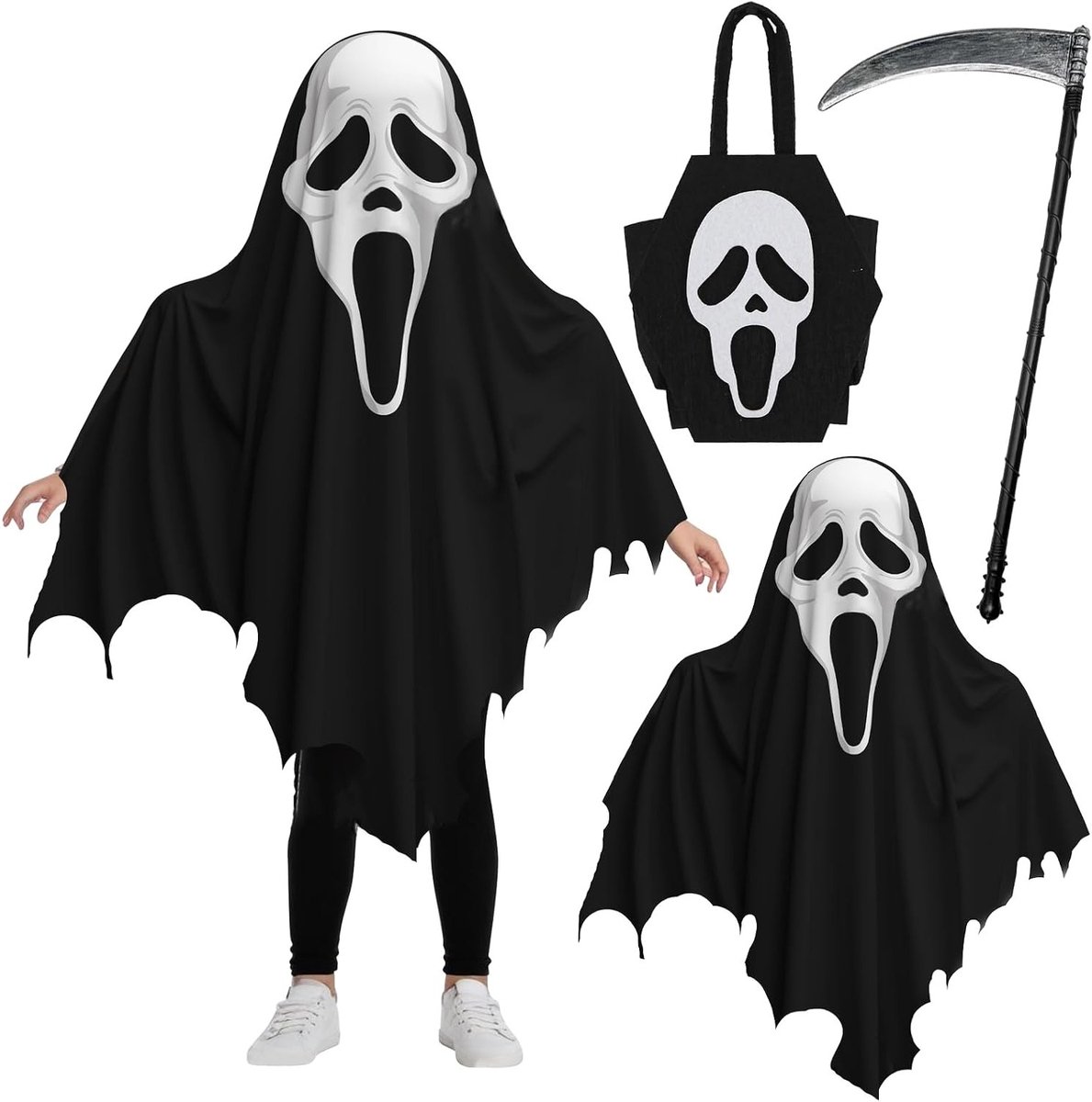 Griezelige Halloween Geest Kostuum Set voor Kinderen - Perfect voor Jongens en Meisjes tijdens Halloween Feesten en Carnaval (Zwart)