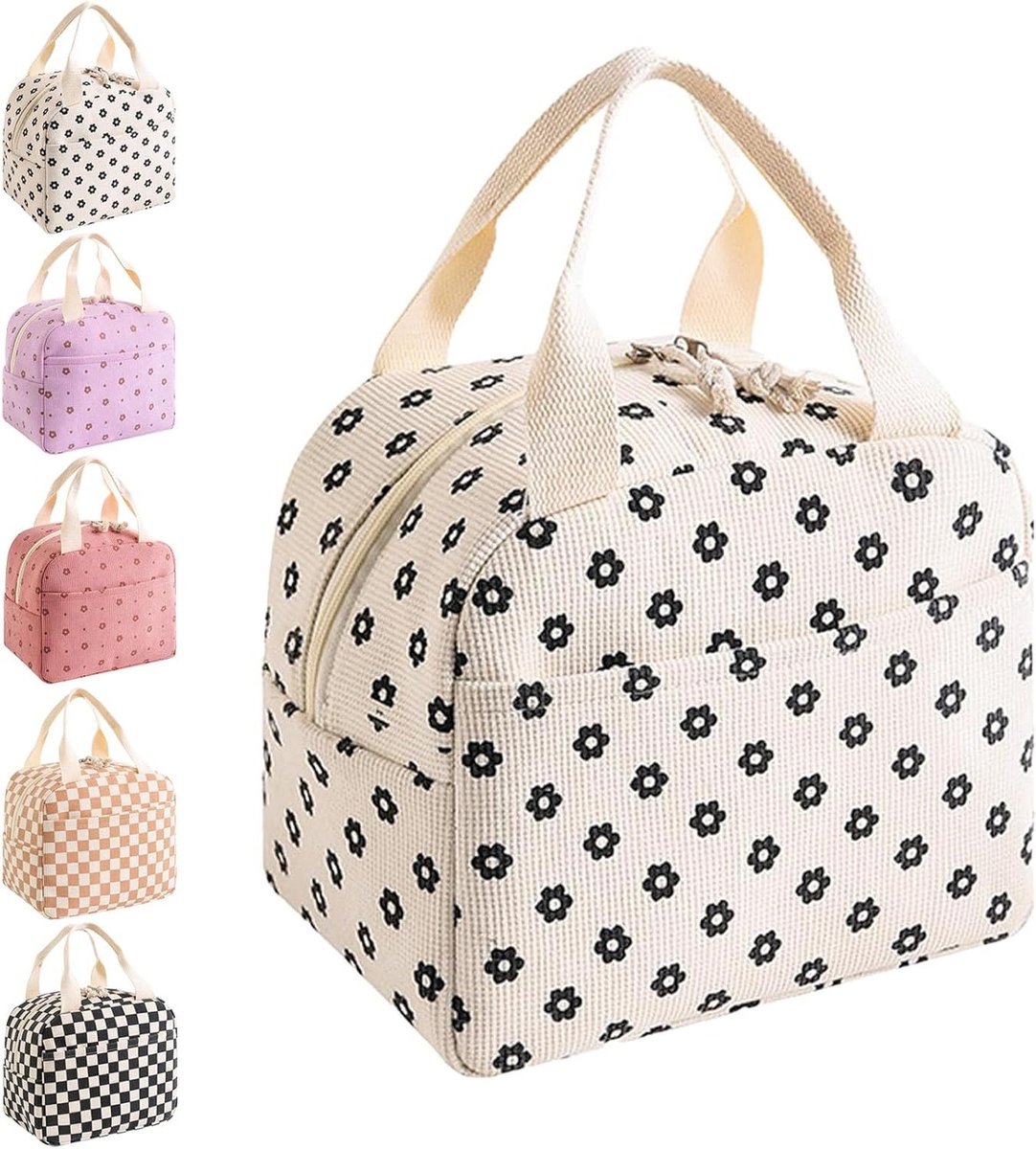 Isolerende Lunchtas voor School en Picknick, Herbruikbare Koeltas met Bloemenprint, Perfect voor Voedsel en Snacks