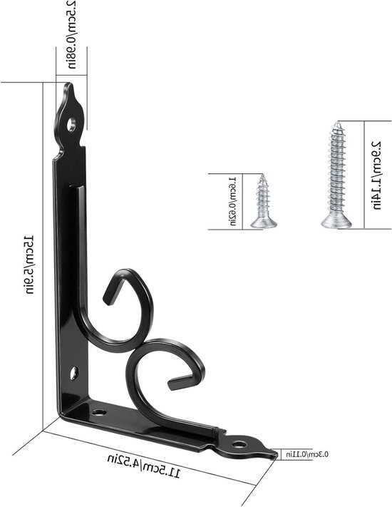Decoratieve Hoekplank Steunen - Rustieke Plankdragers en Ondersteuningen voor Hoekplanken - Set van 2 Zwart met Schroef — afbeelding 5