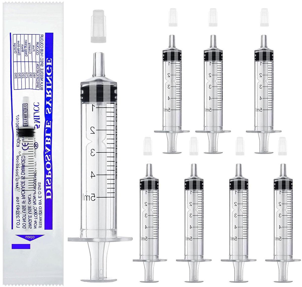 5 ml Spuit - 32 Stuks - Individueel Verpakt - Plastic Spuit met Deksel - Herbruikbare Spuit voor Vloeistofmeting en Dosering - Ideaal voor Dierlijke Voeding en Plantenirrigatie