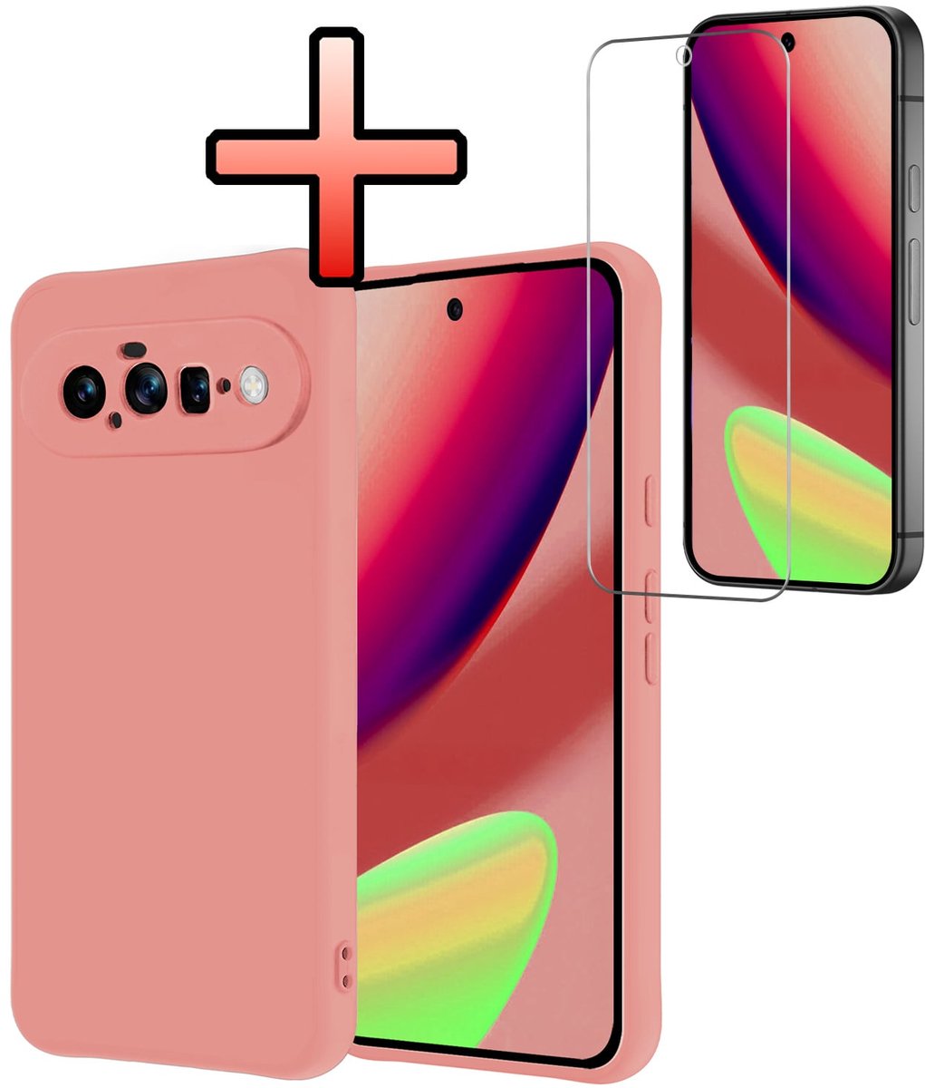Hoesje - Met Screenprotector - Geschikt voor Google Pixel 11 - Sterk & Shockproof - Back Cover - Siliconen Case - Telefoon Hoes - Lichtroze