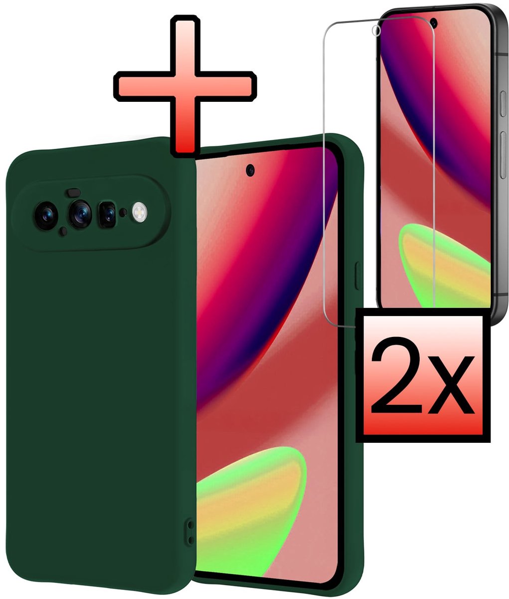 Hoesje - Met 2x Screenprotector - Geschikt voor Google Pixel 11 - Sterk & Shockproof - Back Cover - Siliconen Case - Telefoon Hoes - Donkergroen