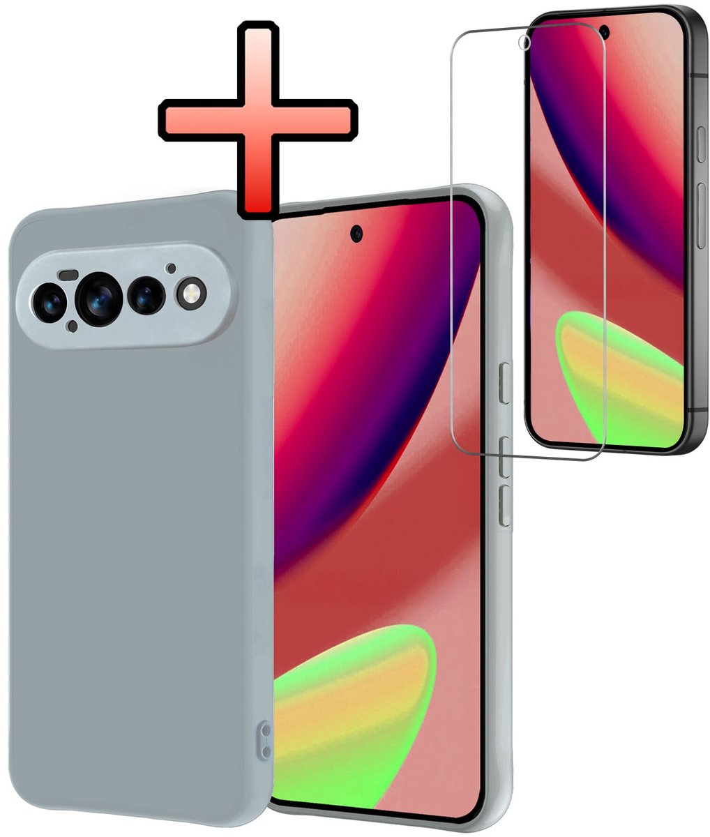 Hoesje - Met Screenprotector - Geschikt voor Google Pixel 11 Pro - Sterk & Shockproof - Back Cover - Siliconen Case - Telefoon Hoes - Lichtblauw