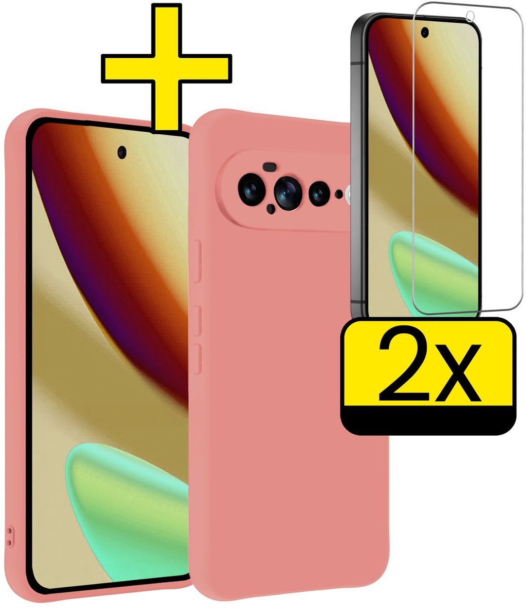 Hoesje - Met 2x Screenprotector - Geschikt voor Google Pixel 11 Pro XL - Sterk & Shockproof - Back Cover - Siliconen Case - Telefoon Hoes - Telefoonhoesjes - Lichtroze