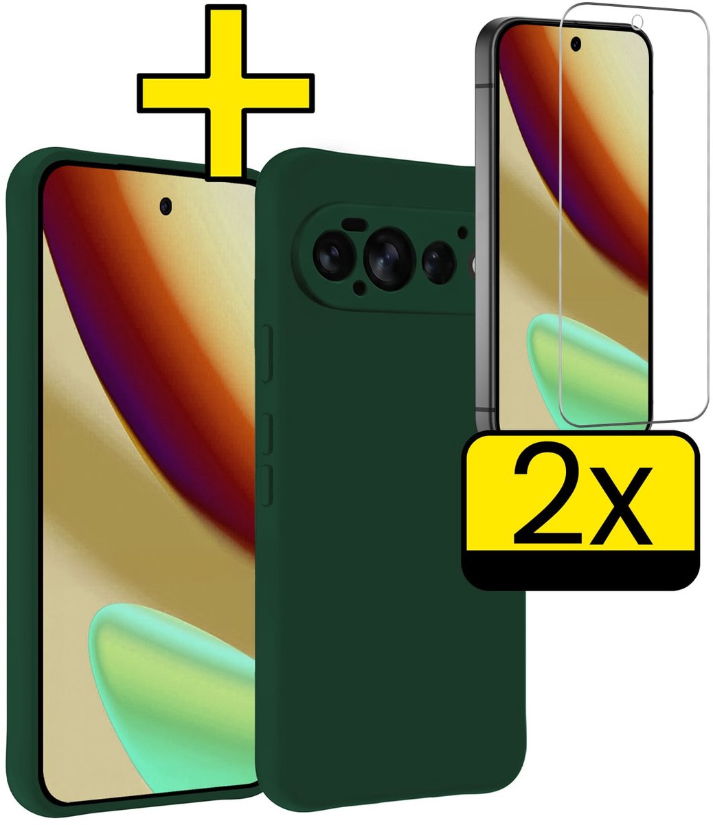 Hoesje - Met 2x Screenprotector - Geschikt voor Google Pixel 11 Pro - Sterk & Shockproof - Back Cover - Siliconen Case - Telefoon Hoes - Telefoonhoesjes - Donkergroen