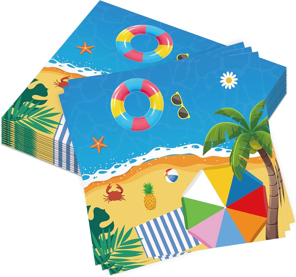 SnelShoppen - 40 Stuks Nautische Strand Servetten, Zee Print Servetten, Zomer Strand Feest Servetten, Strand Thema Verjaardagsfeest, Perfect voor Fees