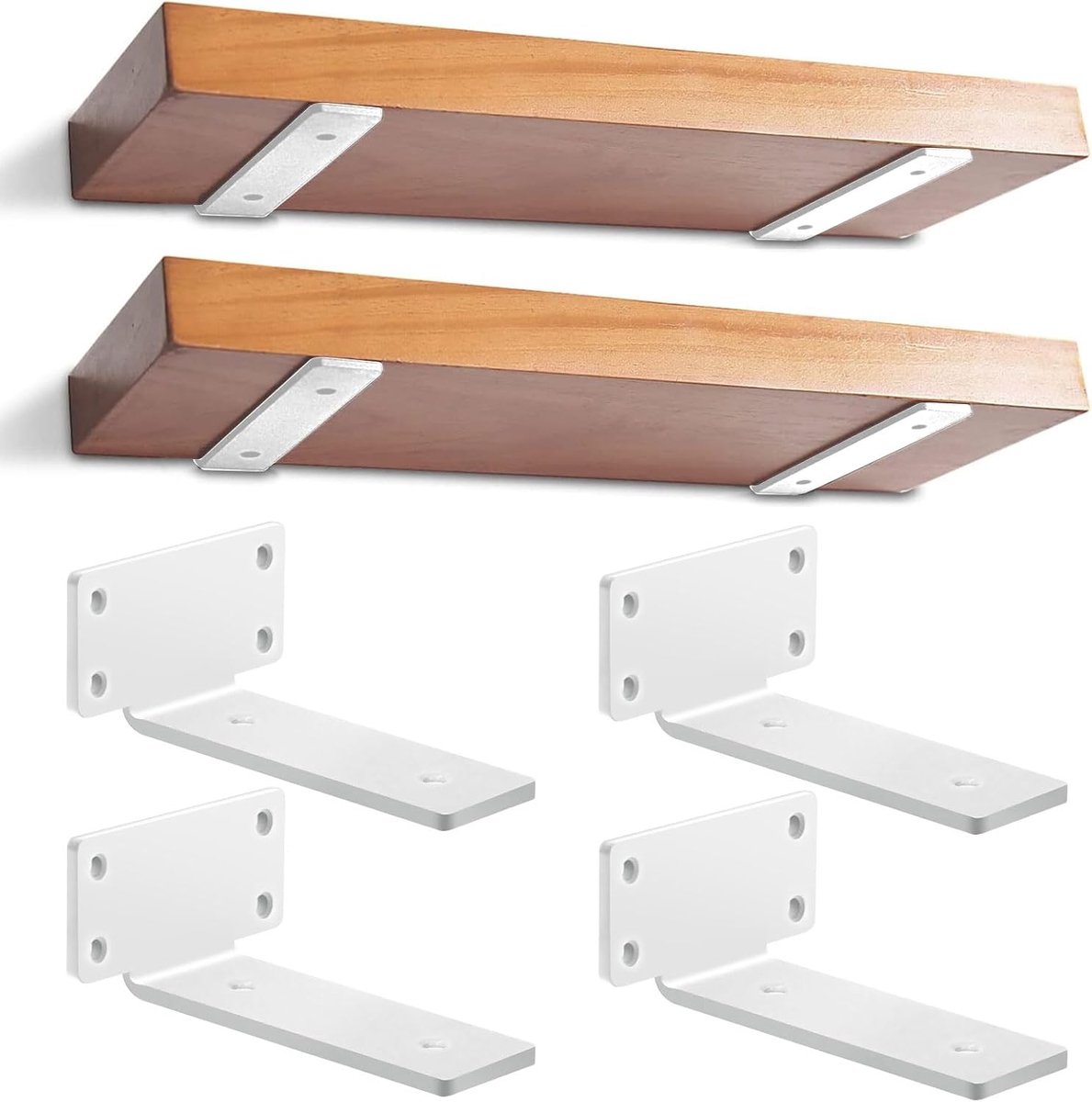 SnelShoppen - Floating Shelf Carriers 4 Stuks - Robuuste L-vormige Wandbeugels voor Zwevende Planken - Wit 15cm - Ideaal voor Thuisopslag