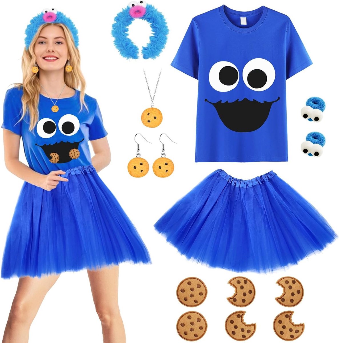 13-delig Kostuum voor Vrouwen met T-shirt, Tulle Rok en Accessoires voor Halloween Feestjes en Verkleden