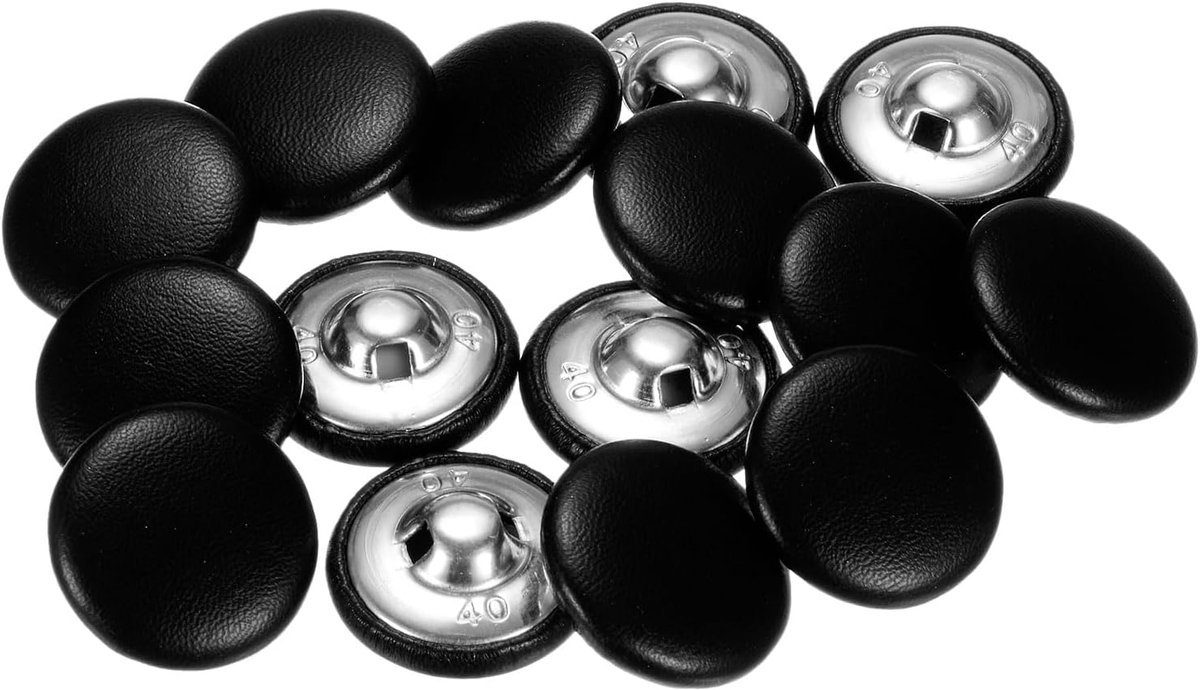 SnelShoppen - 15 Stuks 40L Ronde Knopen met Leren Hoes 25 mm voor Kleding, Bruidsjurken, Blouses, Naaiprojecten, Aluminium & Duurzaam, Zwart