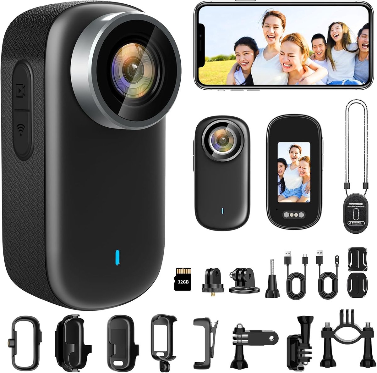 SnelShoppen - Action Camera WiFi 4K Mini Camera Waterproof 150° Sportcamera voor Fiets, Motor, Helm met 1.3 Inch Scherm en Magneet Zwart
