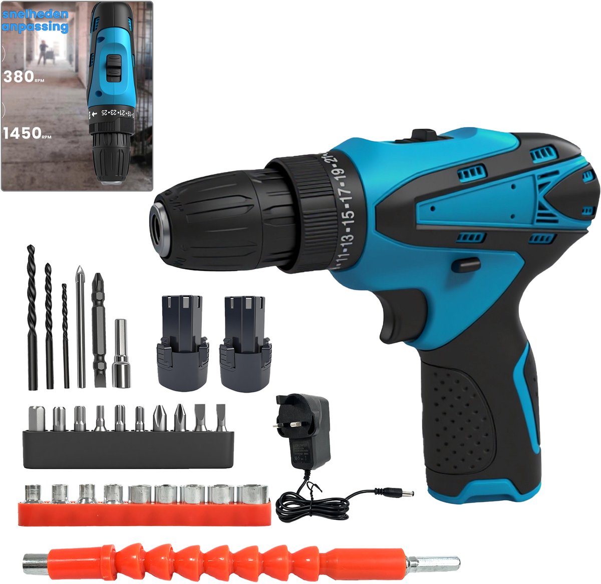12V Oplaadbare Accuboormachine Complete Set met 2 Accu's, Koperen Motor en Ruim Accessoirepakket voor Hout, Metaal en Steen
