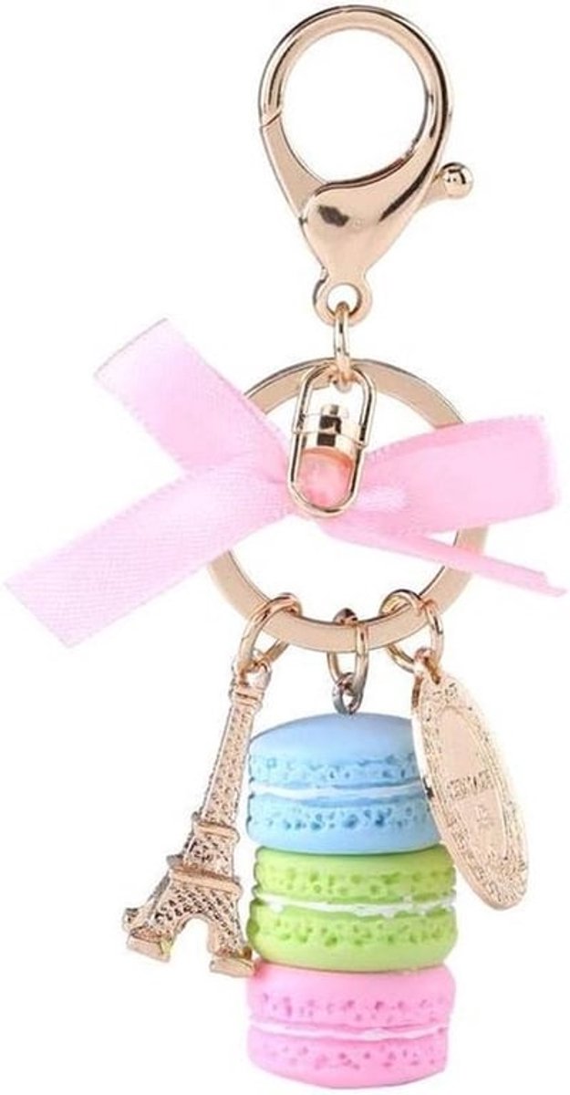 Kleurrijke Schattige Macarons Sleutelhanger met Mini Eiffeltoren - Leuke Accessoires voor Autosleutel en Handtas