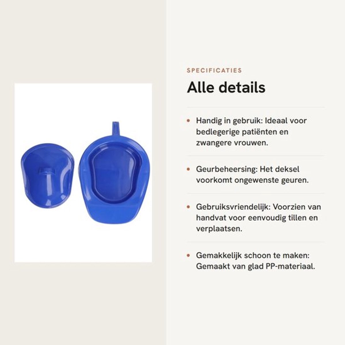 Bedpan met Deksel - Draagbare Bedpan - Ergonomische Handgreep - Gladde Oppervlak - Hoge Capaciteit - Vermindert Geurverspreiding - Toiletpan