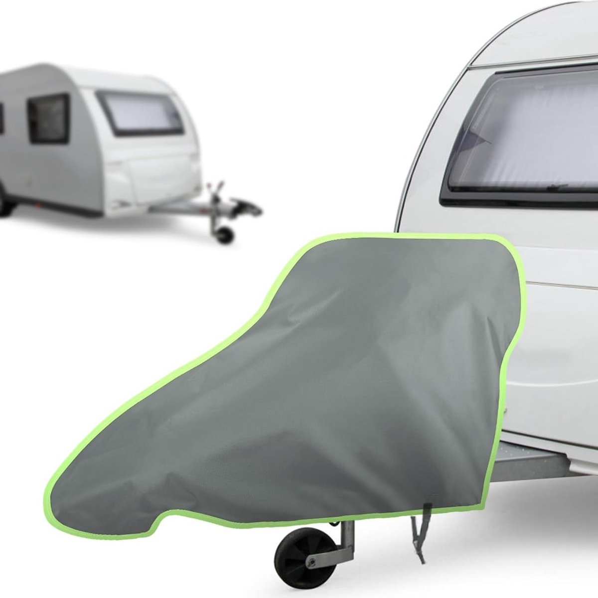 Universele Waterdichte Trekhaakbeschermer met Band, Caravan Aanhangwagen Bescherming, Geschikt voor Motorhomes en Caravans (Grijs/Groen)