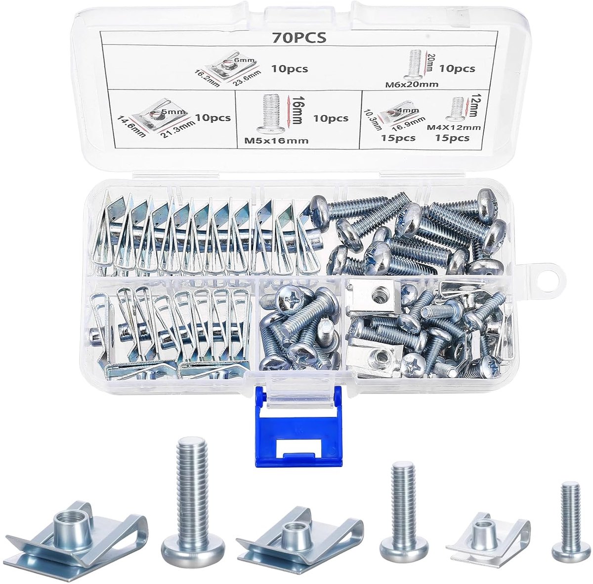 SnelShoppen - 70pcs U-Type Plate Nuts Set M4 M5 M6, Hoogwaardige Manganese Staal, Snap Nuts Assortiment voor Auto en Universele Bevestigingen