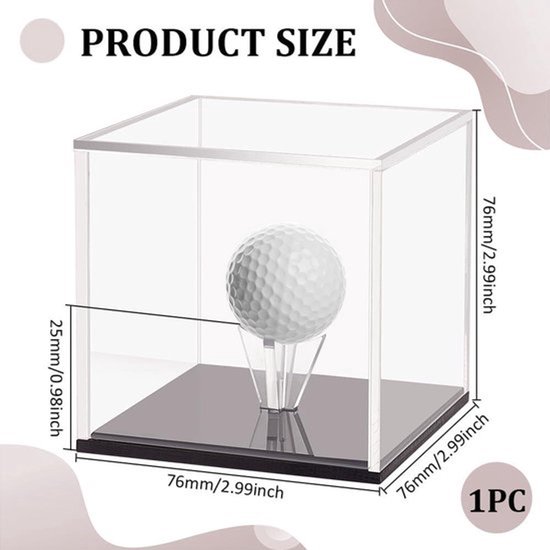 Golfbal Display Stand 7.6x7.6x7.6cm - Transparante Kubus met Zwarte Basis - Golfbal Houder - Stofbescherming - Opbergdoos golfbal. van Merkloos — afbeelding 2