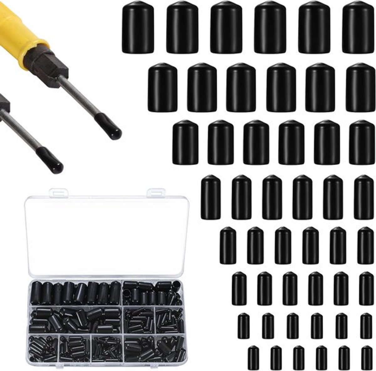 Ronde Rubber Stoppen - 300 Stuks Zwarte PVC Doppen voor Beveiliging, Schroefdoppen en Metalen Stangen