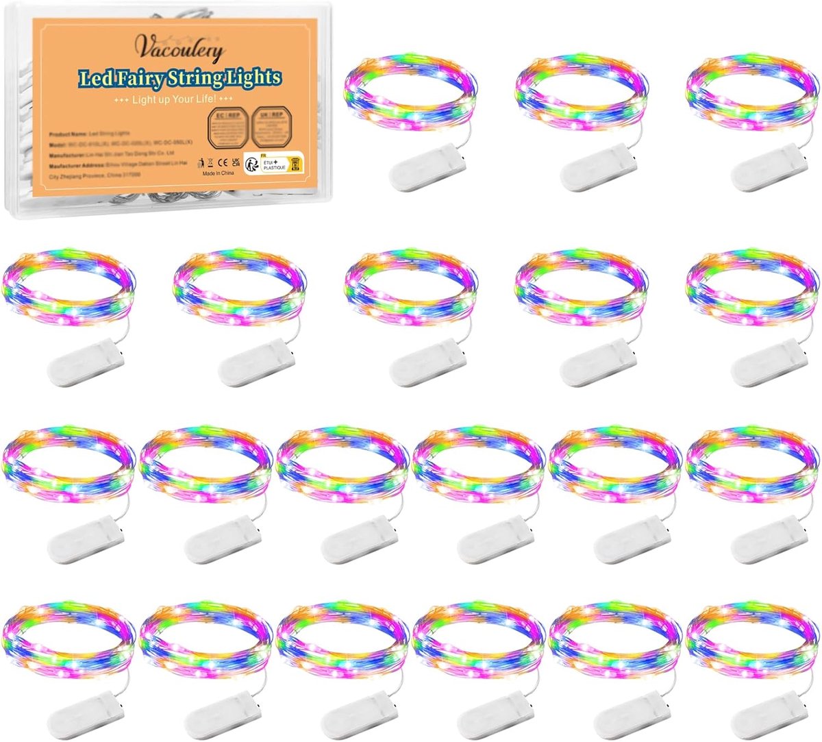 SnelShoppen - Micro LED Fairy Lights Multicolor, 20 Stuks, 1 Meter Koper Draad met 10 LEDs, String Lights voor Kerst, Buiten, Binnen, Feest, Bruiloft,