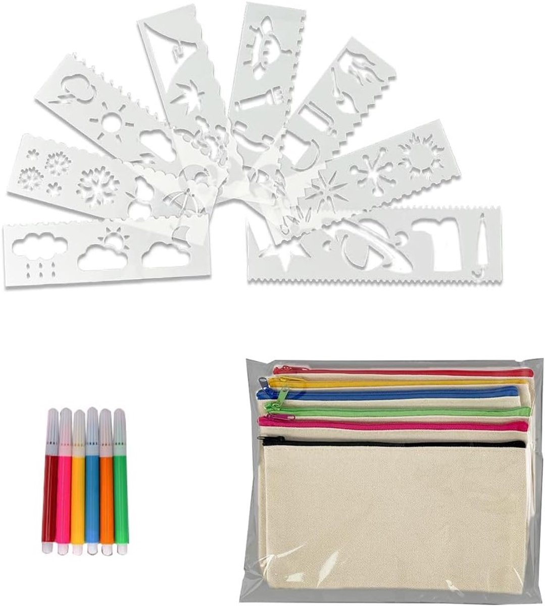 Set van 6 Lege Stofzakken voor Schilderen, Cosmetica Tas, Pennenzak voor Kinderen, Creatieve DIY Projecten, Herbruikbare Opbergzakken
