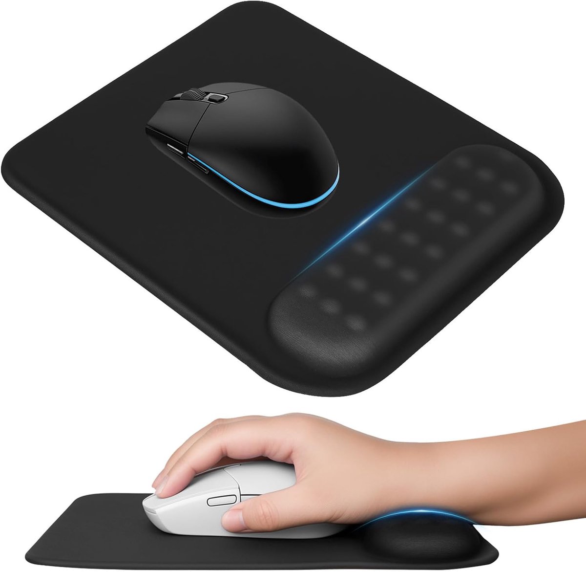 SnelShoppen - Ergonomische Mouse Pad met Handsteun, Gel Pad, 8° Tilt Hoek, Zwart, Ideaal voor Computer Gaming en Kantoorwerk