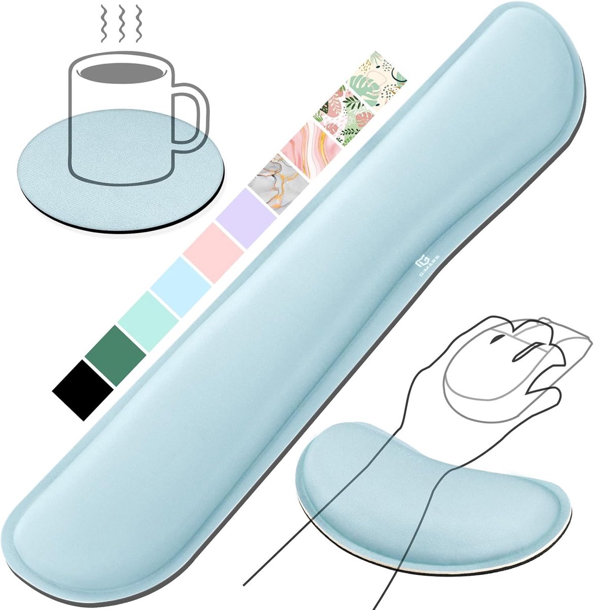 SnelShoppen - Ergonomische Polssteun voor Toetsenbord en Muis, Memory Foam Kussen voor Pijnverlichting, Gel Cushions, Lichtgewicht en Ademend, Sky Blu
