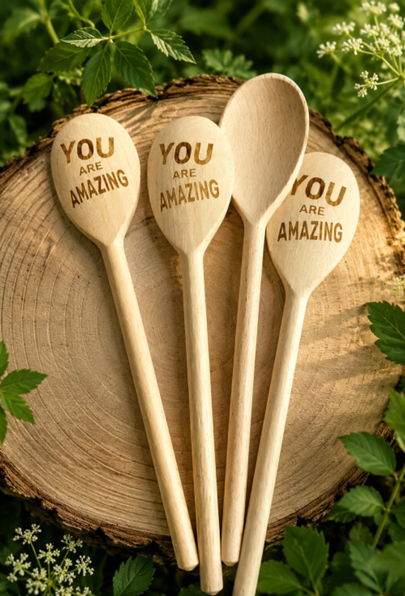 houten kooklepel, pollepel met gravure-you are amazing, gepersonaliseerd duurzaam cadeau