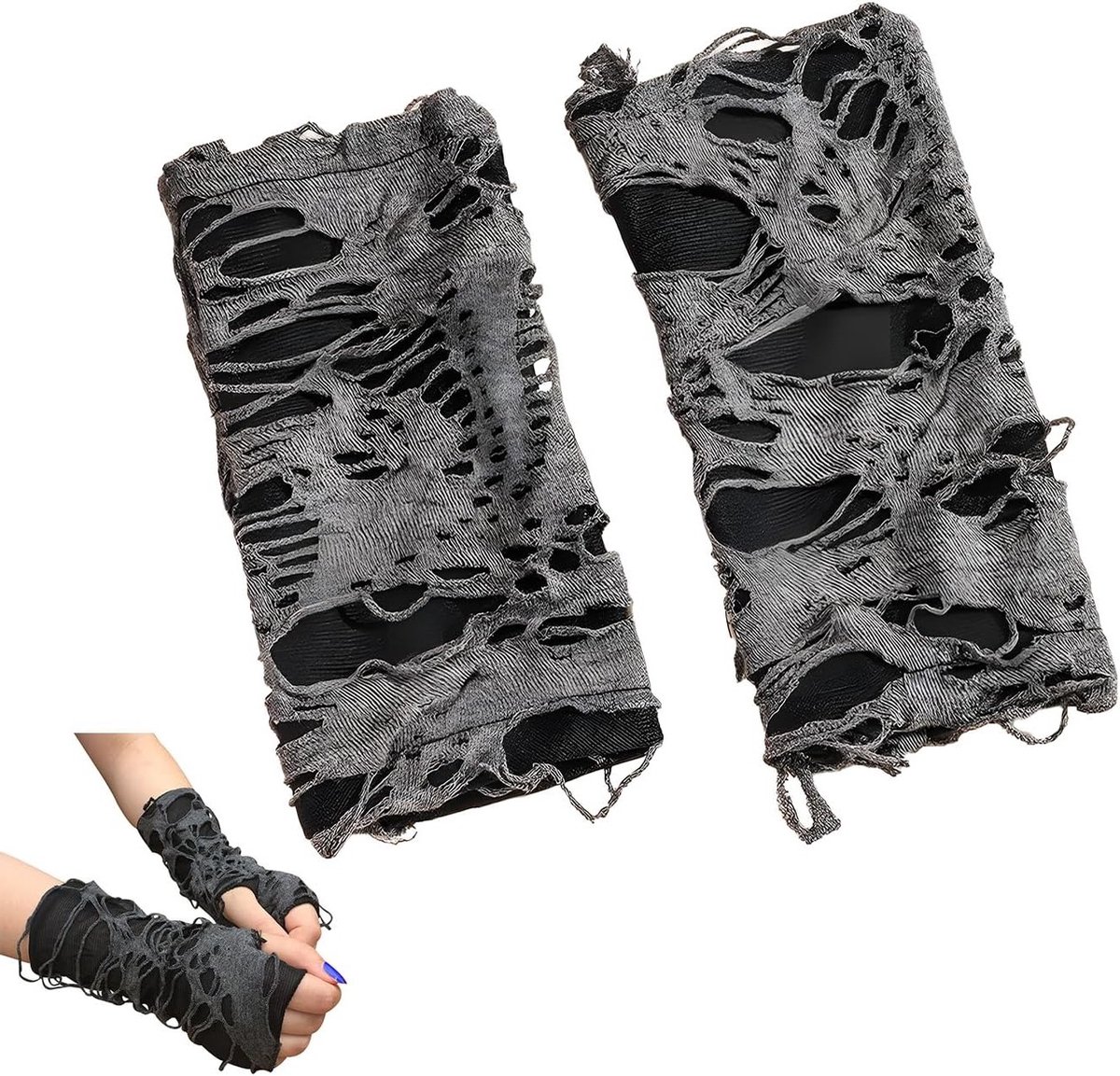 Punk en Gothic Vingerloze Handschoenen voor Halloween, Carnaval en Kostuumfeesten met Kanten Details
