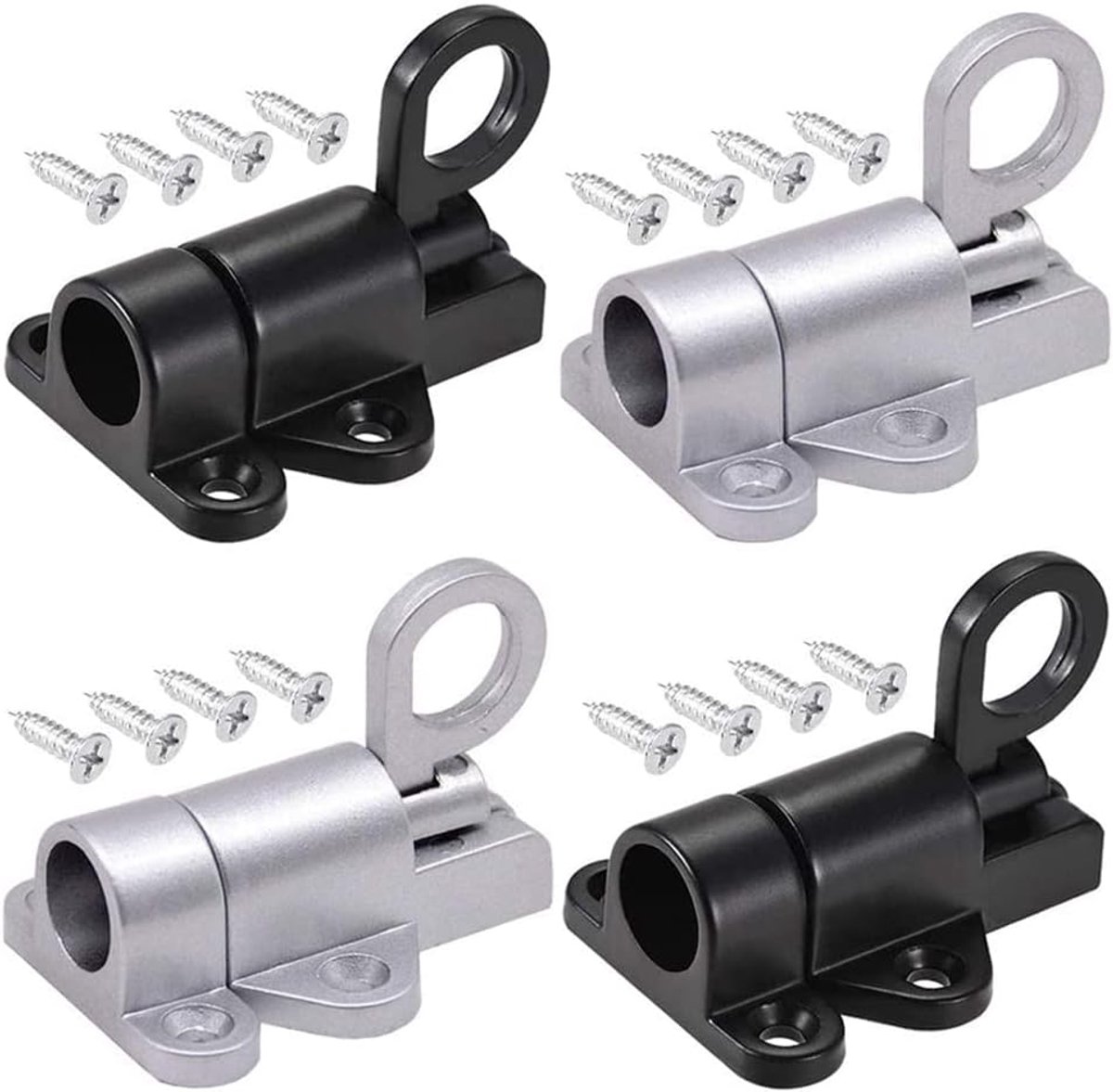 SnelShoppen - 4 Stuks Automatische Deurslot Voor Deur en Raam - RVS en Zwart - Hoogwaardige Aluminium Legering - Inclusief 16 Schroeven - Voor Houten