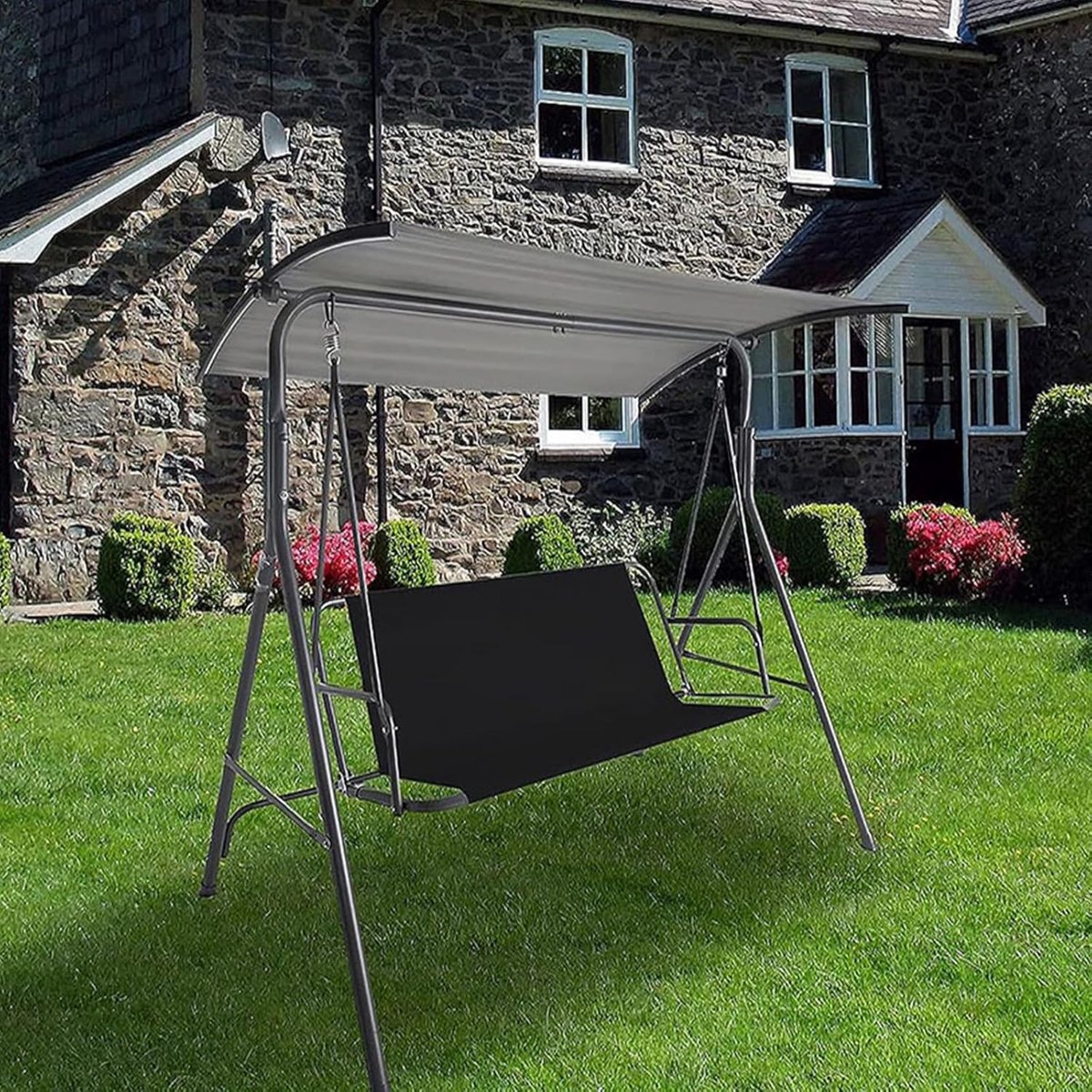 SnelShoppen - Swingbank Kussen Vervangingskussen Tuinbank Kussens 900D Oxford Waterdicht Scheurvast voor 2 en 3 Zitter Schommelstoel Zwart 158 x 52 x