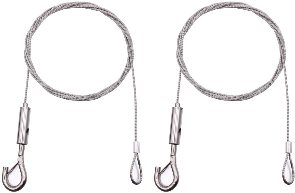 SnelShoppen - 2 Pack 2m Φ2mm Foto Hangdraad Heavy Duty Kit met Haak en Lussen, Voor Foto's, Spiegels, Gordijnen, Tot 40kg