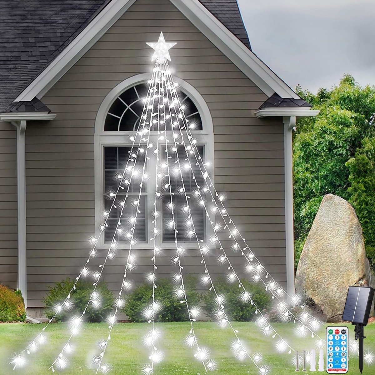SnelShoppen - Solar Powered Fairy Lights Kerstboomverlichting 2M*9 met 198 LED, 8 Modus, Waterproof LED Sfeerverlichting voor Balkon, Tuin, Bruiloft