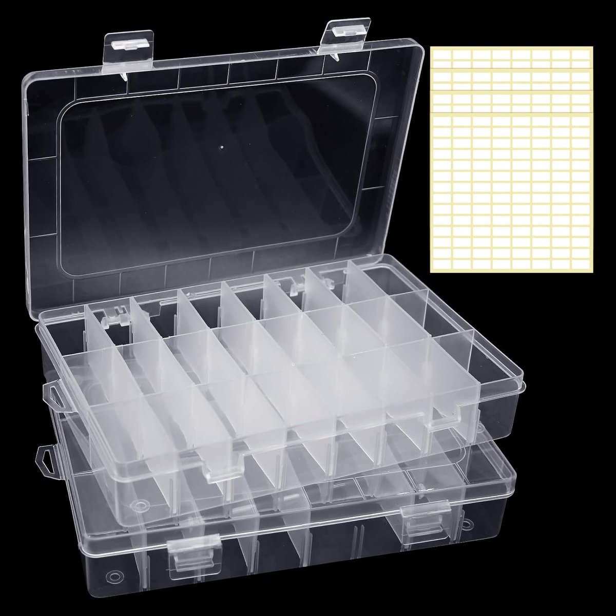 SnelShoppen - 2 Stuks Sorteringsdozen met 24 Compartimenten, Verstelbare Scheidingswanden, Transparante Plastic Sieradenbox voor Organisatie Thuis, Ka