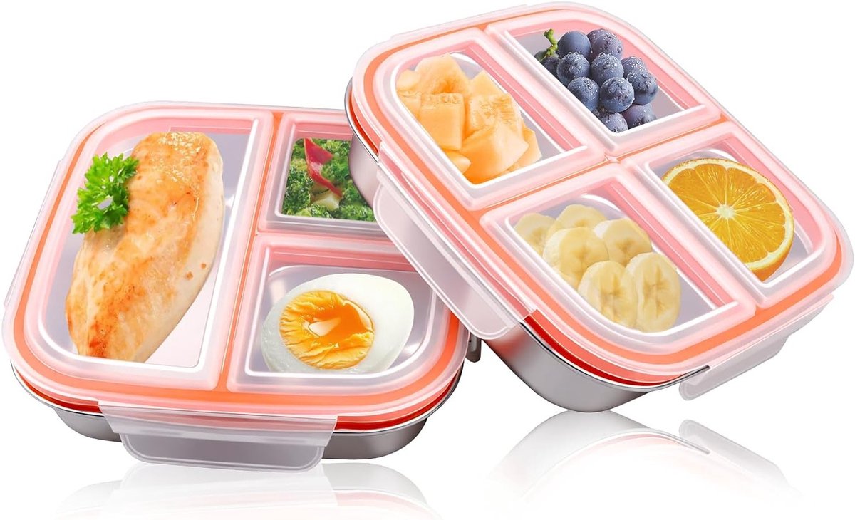 Snackbox met Compartimenten van RVS - 600 ml, Levensmiddelenopslag voor Kinderen en Volwassenen, Lekvrij en Ideaal voor School, Werk en Kamperen