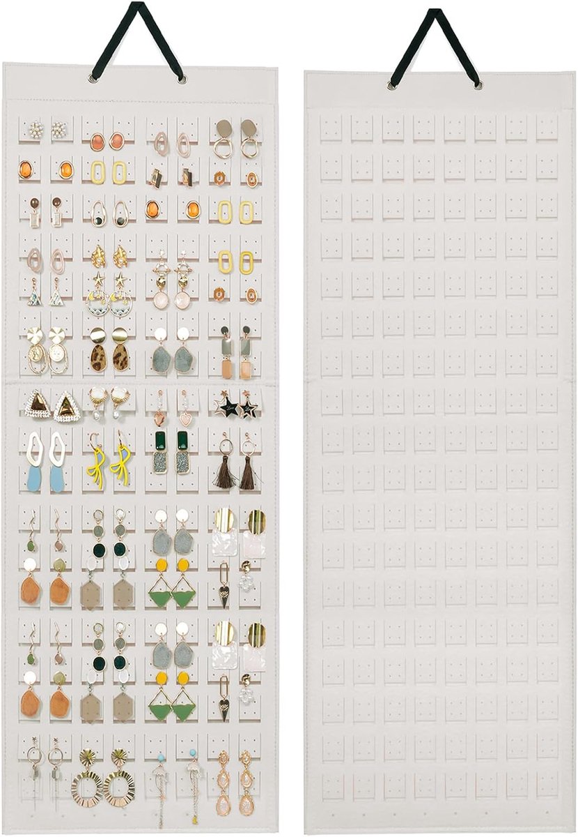 SnelShoppen - Hangende Oorbellen Organizer met 20 Haken voor Vrouwen en Meisjes, Beige Oorbellenbeugel met 608 Gaten, Perfect voor Pierced Oorbellen e