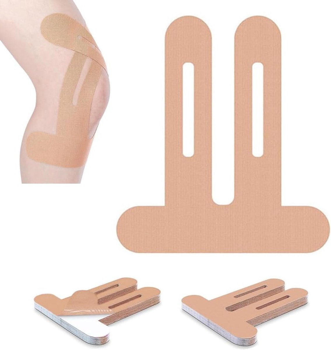 Kinesiologische Kniebanden - Set van 10 Elastische Bandjes, Vooraf Geknipte Kinesiotape, Sporttape voor Blessurepreventie en Herstel (Beige)