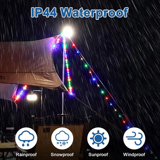 SnelShoppen - 12m Solar Camping Lichten met Afstandsbediening - 120 LED Fairy Lights - Oplaadbaar, USB, 8 Verlichtingsmodi - Buiten, Kerst, Camping, T — afbeelding 4