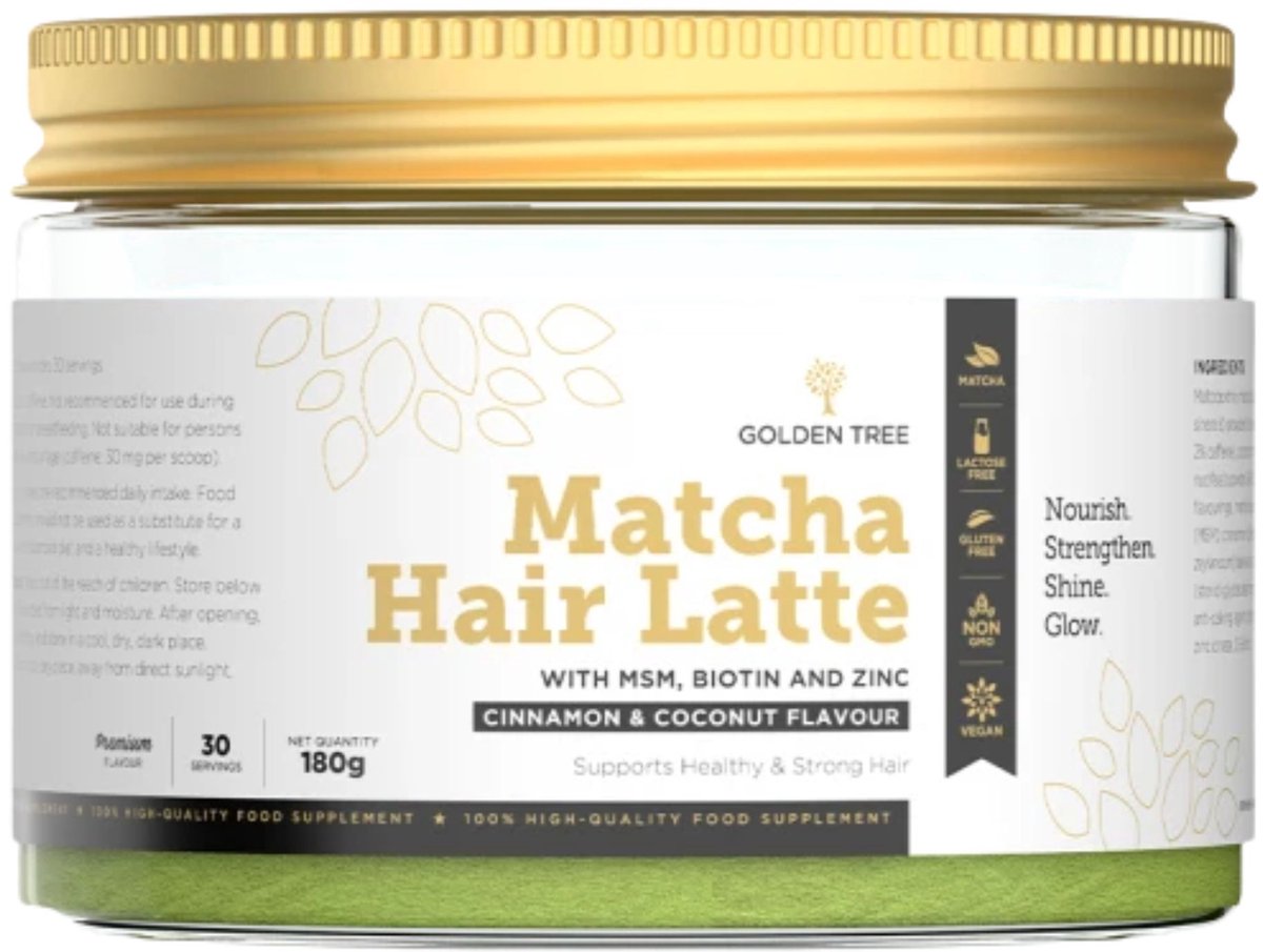 Golden Tree Biotine Matcha Hair Latte - Matcha Poeder met Biotine, MSM & Zink - Haar Supplement - 30 Porties