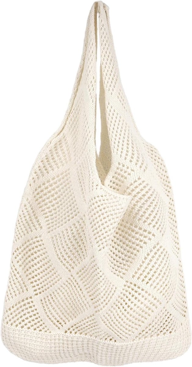 Grote Gehaakte Strandtas met Net, Ideaal voor Vakantie, Boho Stijl, Ruime Tote Bag voor Strand en Zomeractiviteiten